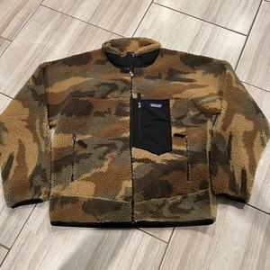 PATAGONIA GREEN/BROWN CAMO FLEECE JACKET Men retro x SZ L